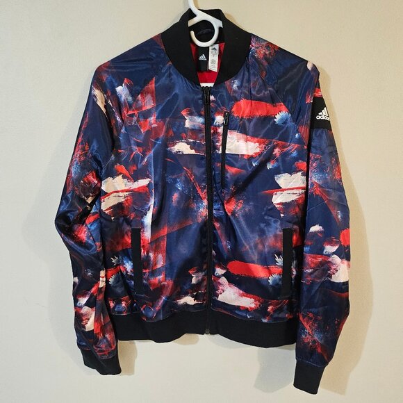 Adidas Women's Abstract Floral Bomber Jacket - Size Small - Picture 2 of 8